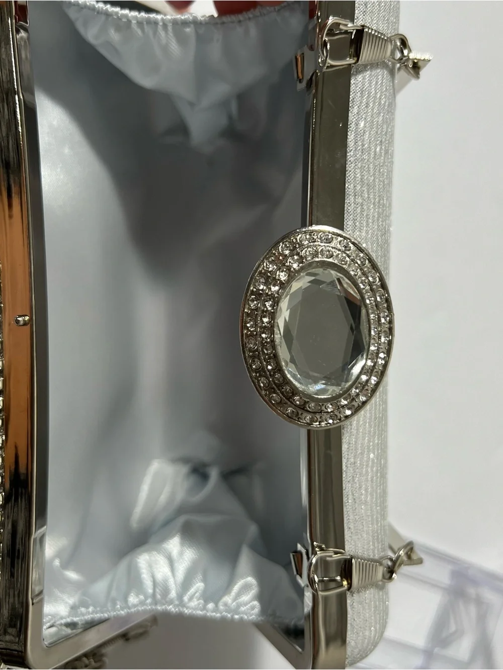 Silver-Tone Rhinestone Embellished Evening Clutch Bag Wedding Prom Formal purse